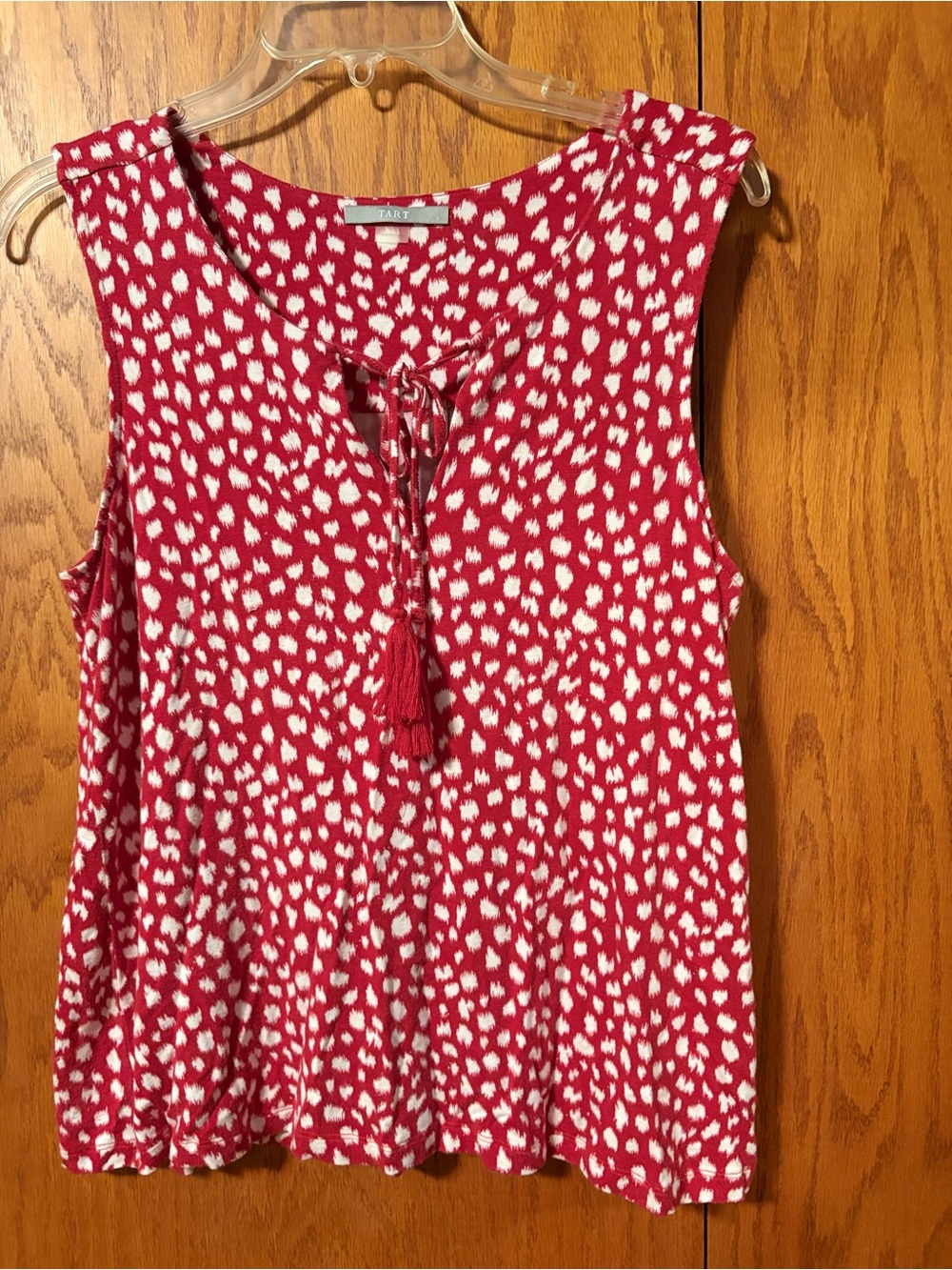 Tart Red and White Tie-Front Tassel Sleeveless Camisole